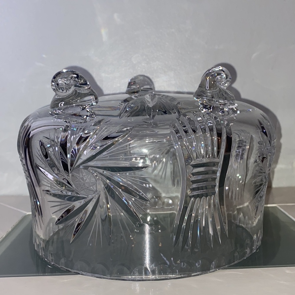 Vintage Bohemian Crystal Whirling Star Footed Candy Bowl Pinwheel Serving Dish - Picture 13 of 16